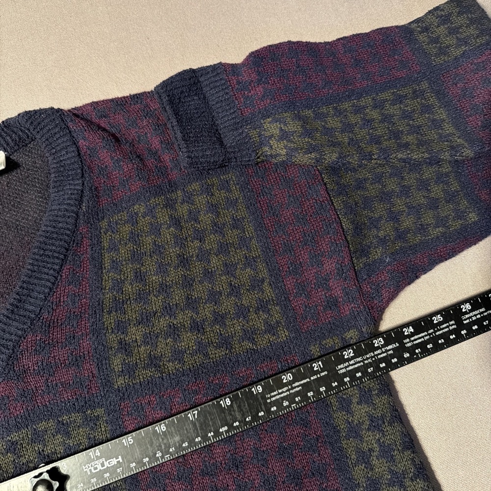 Claiborne Men's V-Neck Long Sleeve Sweater Houndstooth pattern Cotton Large - Picture 3 of 6